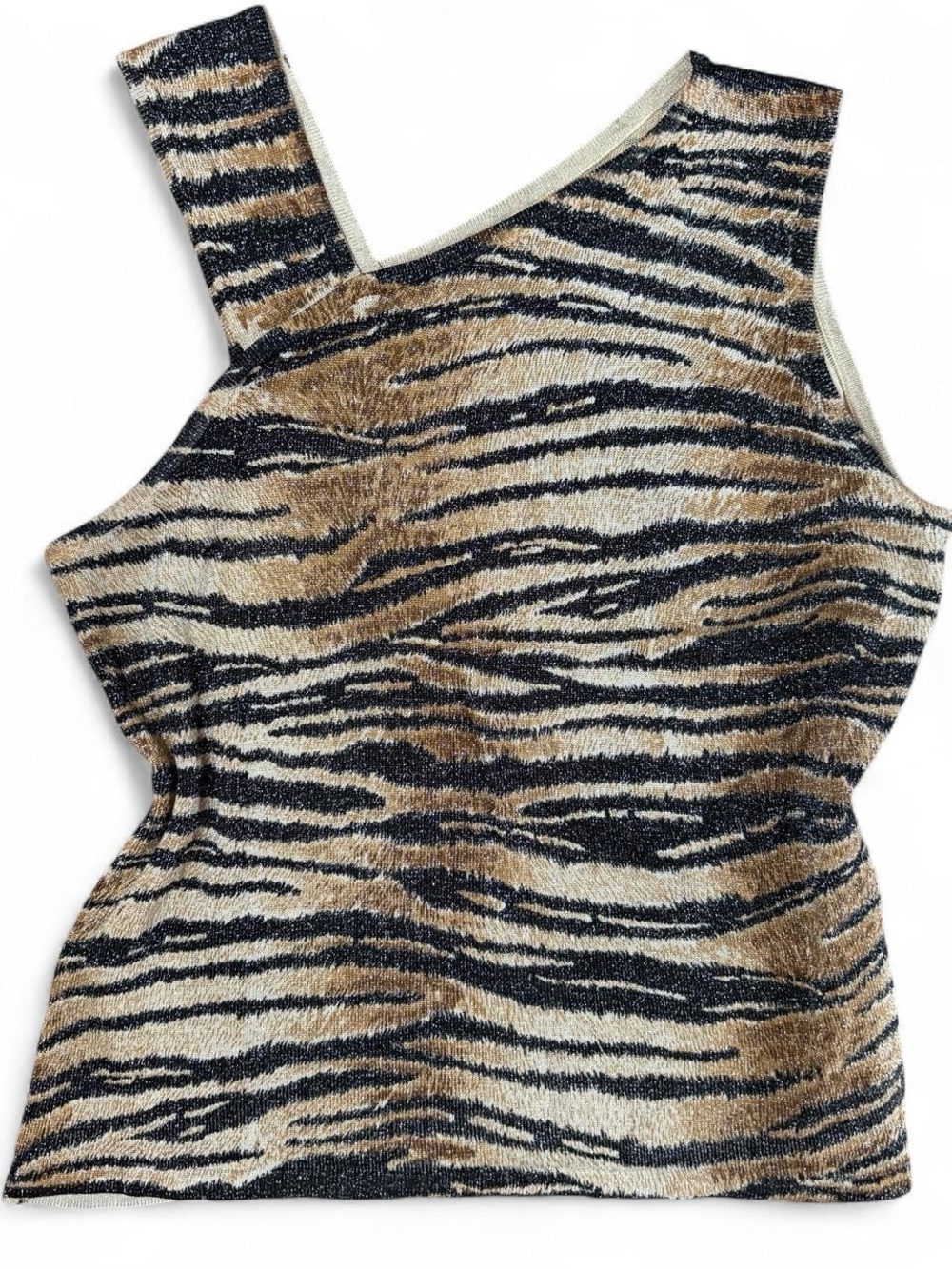 NWT Vintage Cache One-Shoulder Animal Print Tank Top - Brown, Black, Cream